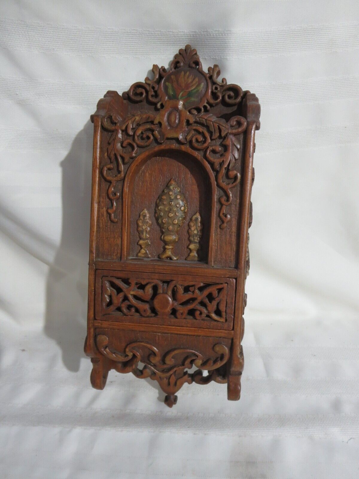 Hand Carved Wall Hanging Letter Box w/ Drawer German?