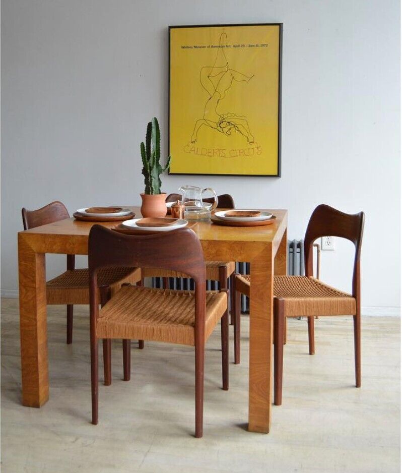 Mid-Century  Modern Danish Teak & Jute Dining Chairs by Niels Moller, Set of 4