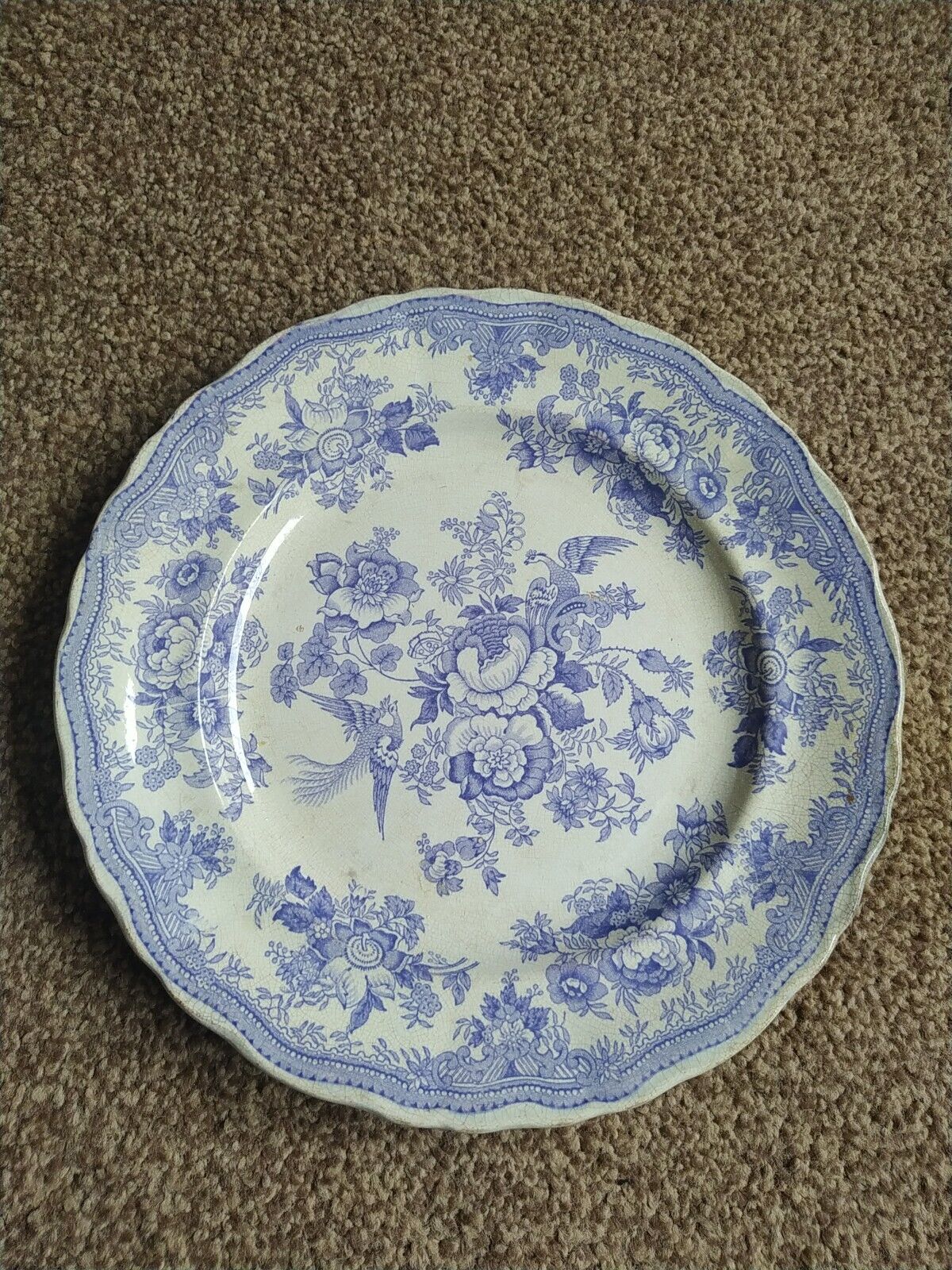 Antique Victorian Blue & White Asiatic Pheasants Plate