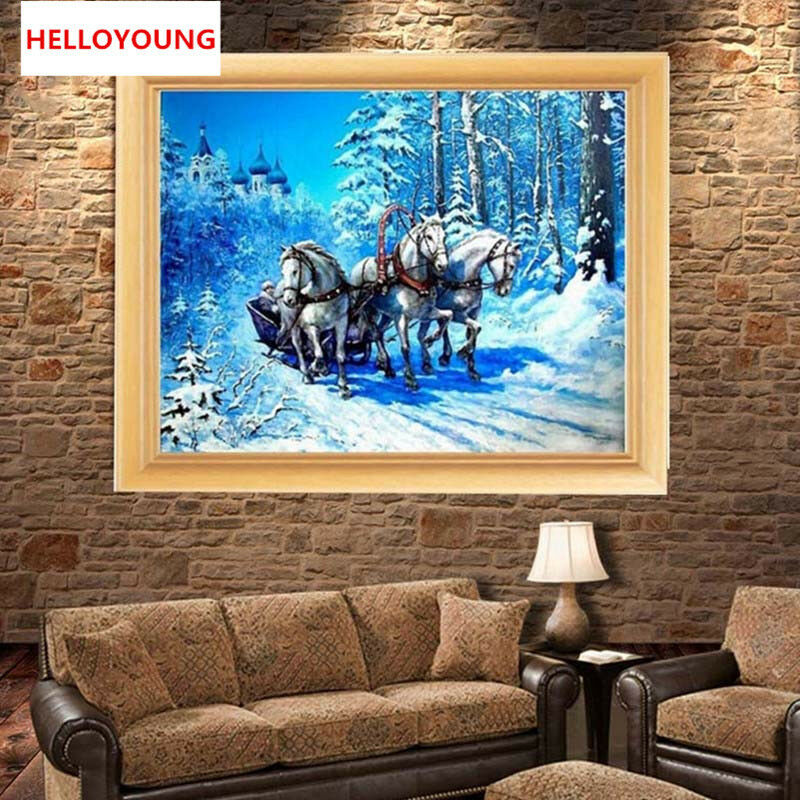 DIY 5D Diamond Embroidery Horse Drawing Round Diamonds Painting  Home Decoration