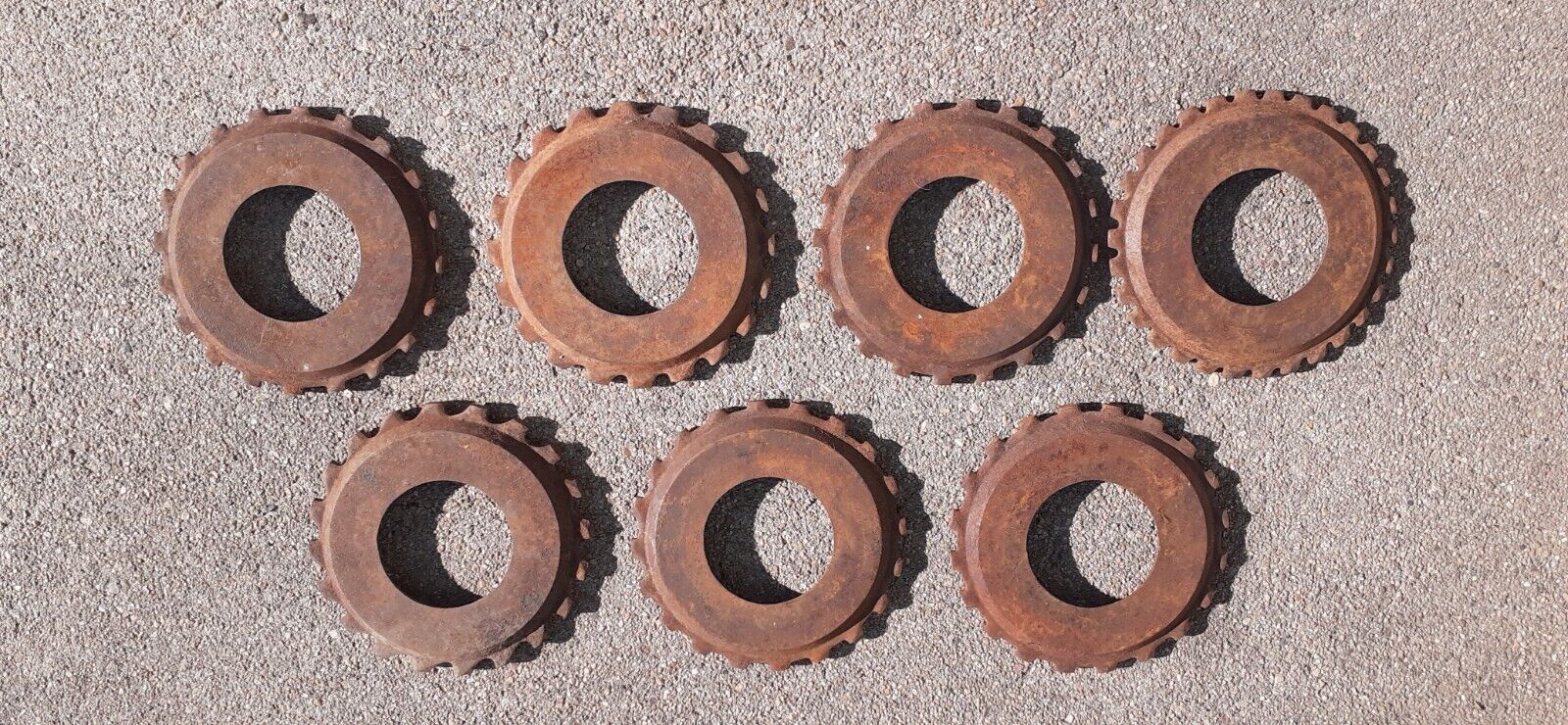 6 Lot Antique Cast Iron Corn Planter Plates Rusty Craft Steampunk