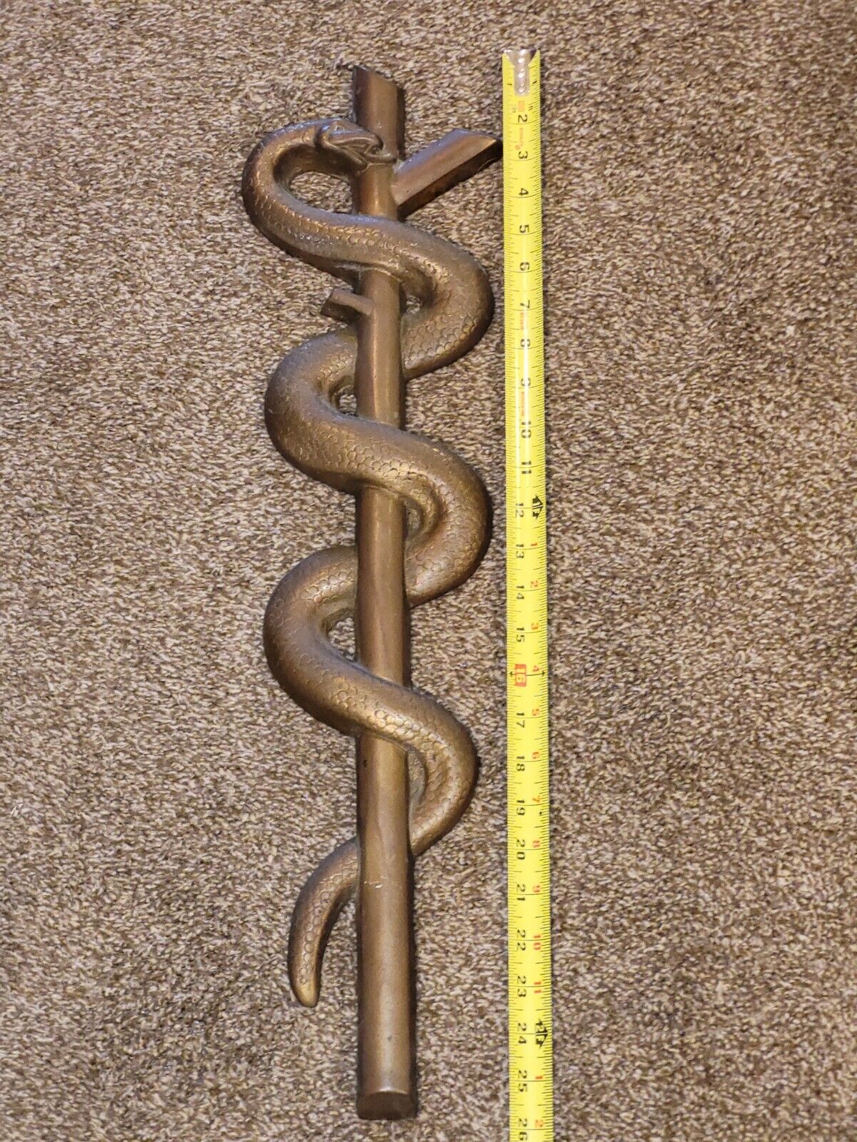Antique Rare Huge cast Bronze Rod Of Asclepius Doctor Nurse Hospital Medical