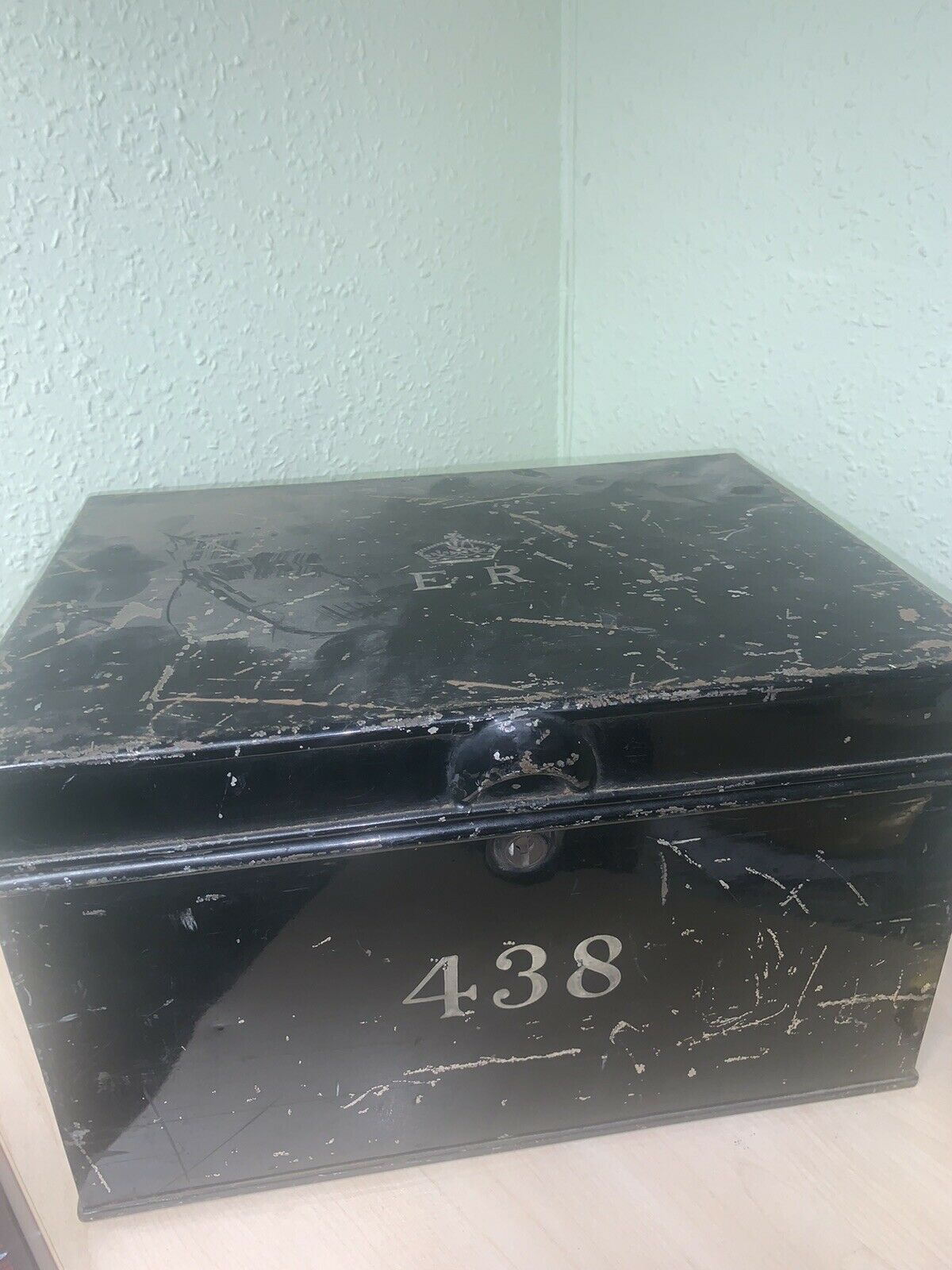 Vintage Metal Deed Box Storage Tin Chest. Circa 1950’s. ER Crown . Post Office