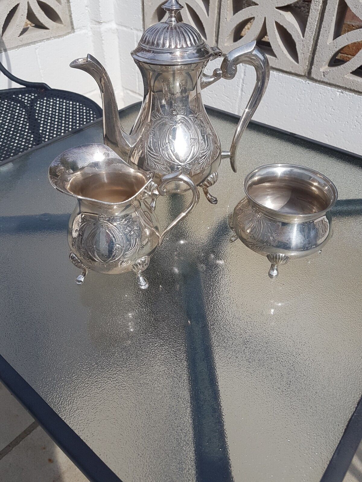 Delightful Antique Vintage Retro 60s  Silver Plate Coffee Pot Tea Milk Sugar Set