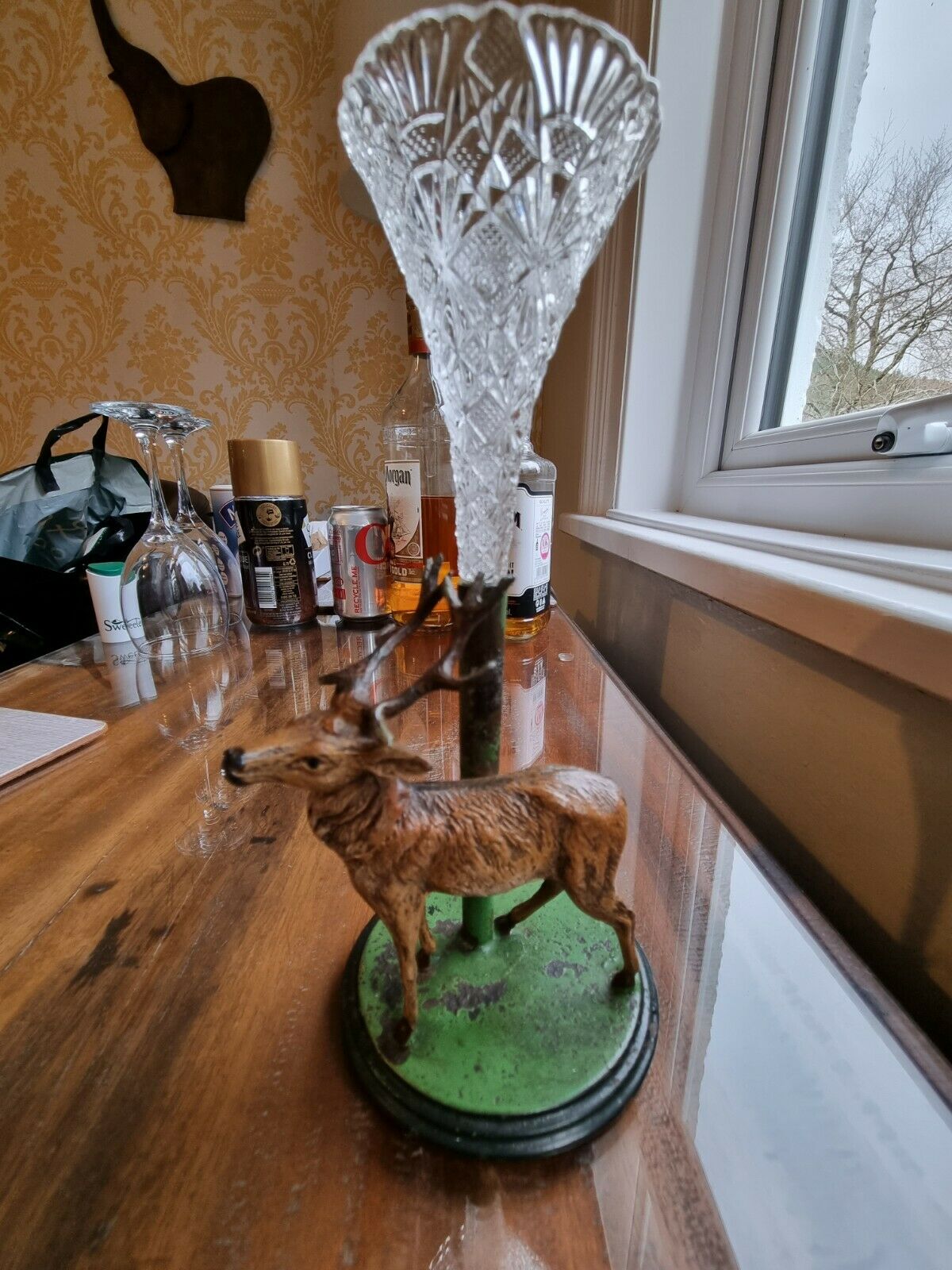 Victorian Stag Figural Metal,Glass Epergne Vase