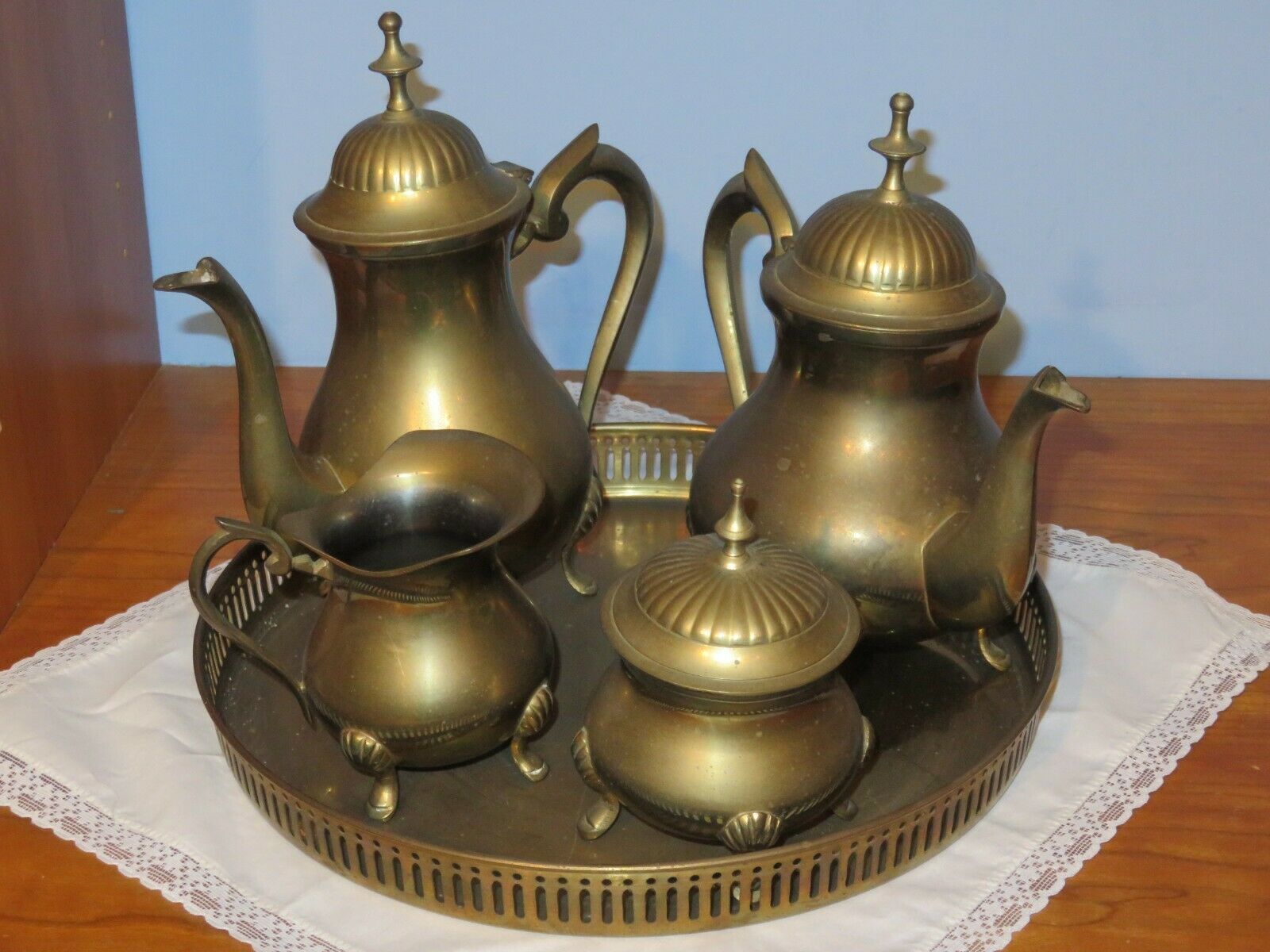 Heavy Brass Decorative Tea Service - Six Pieces - India