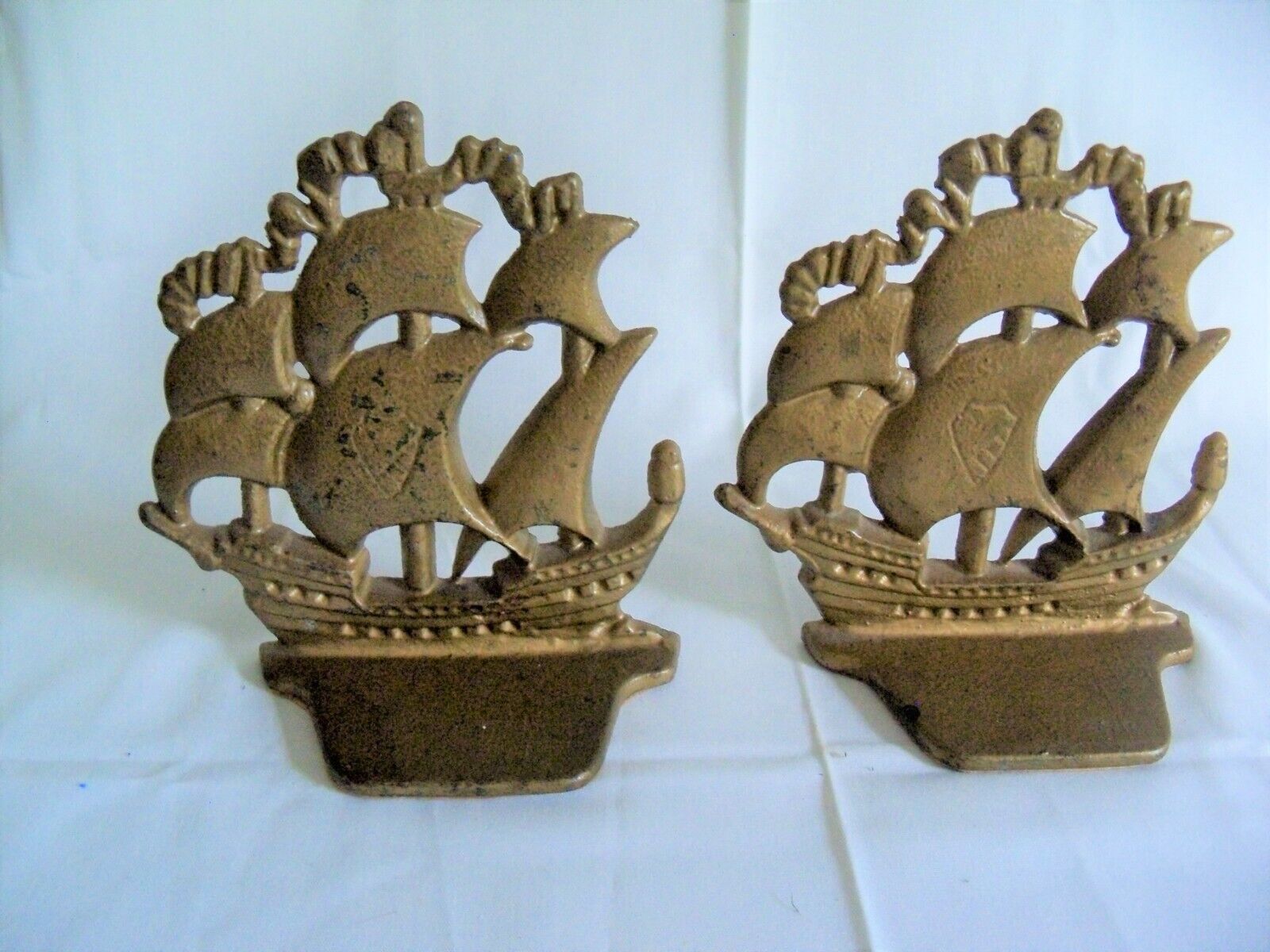 Antique 1930s Sailing Clipper Bookends Painted Metal