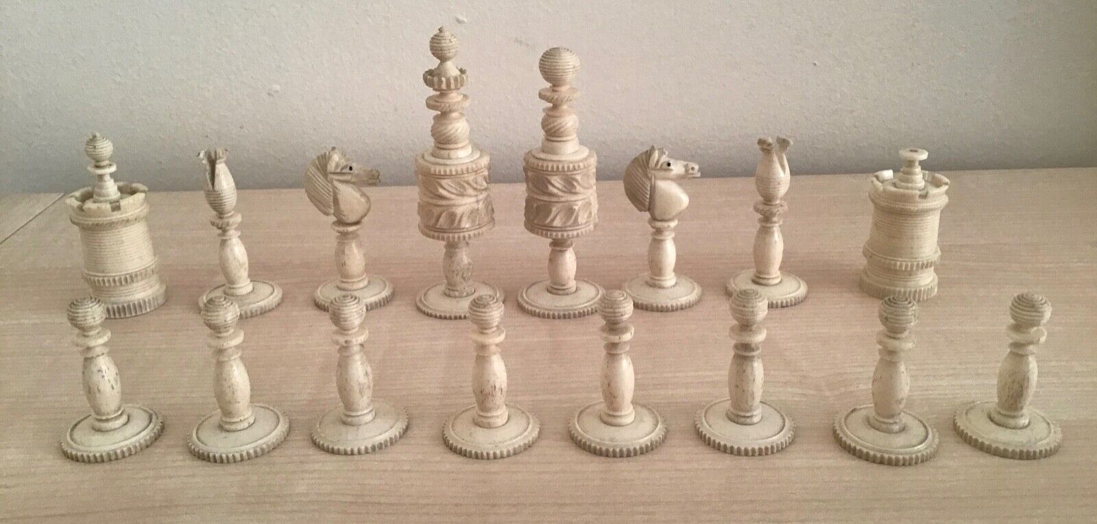 Mid/Late 19th c. Carved Chess set. English or Chinese. All pieces present.