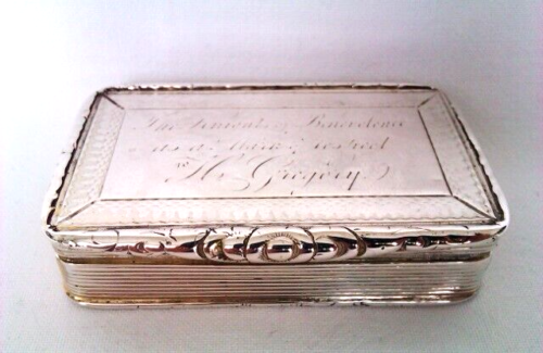 Rare Solid Silver William IV Presentation Snuff Box Francis Clark 1838