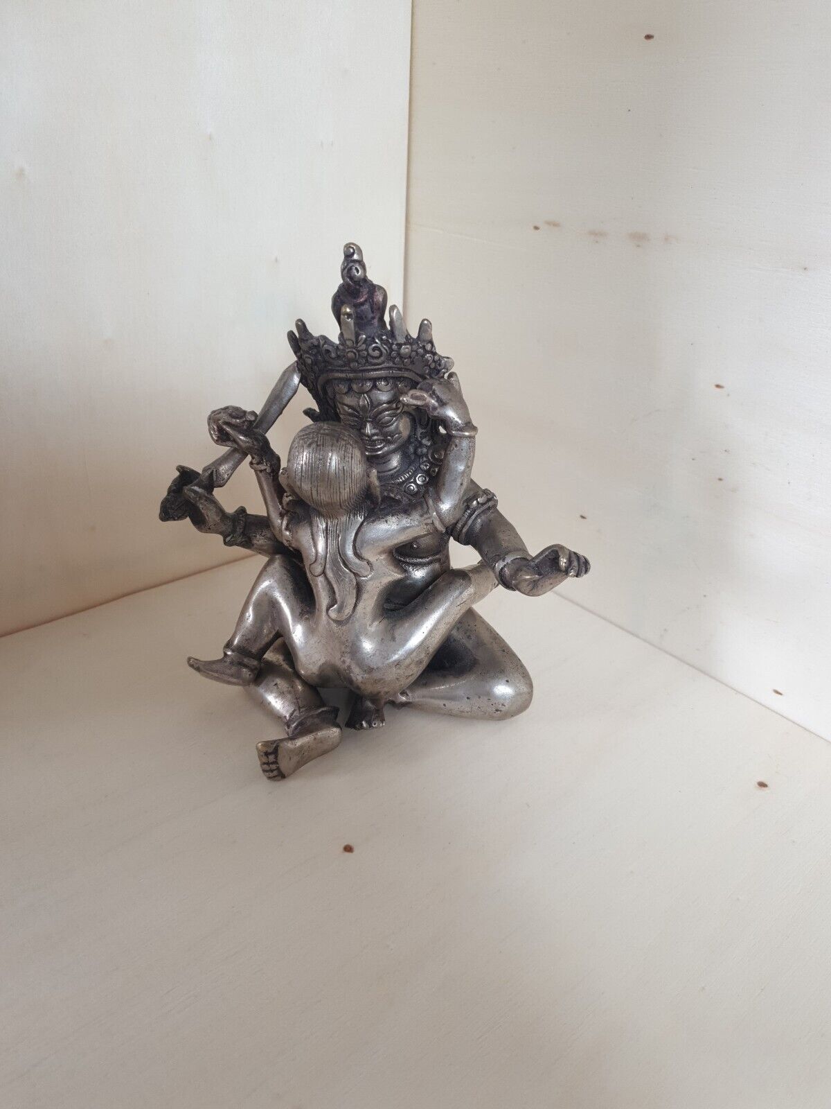 Early Tibetan Erotic Sculpture Silver Metal Shakti Yab Tum