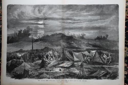 1892 CIVIL WAR STEEL PLATE ENGRAVING-A NIGHT SCENE OF UNION ARMY IN THE TRENCHES