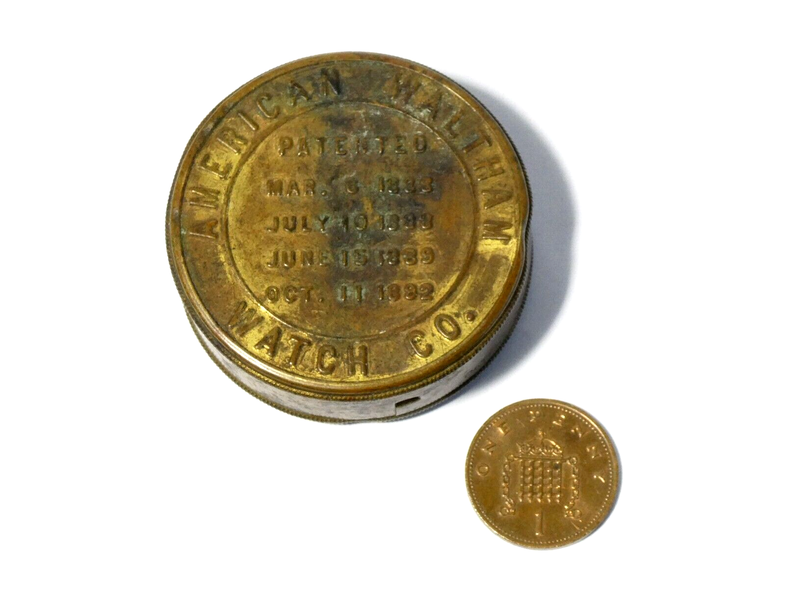 1895 American Waltham Watch Co. Brass MOVEMENT Tin  Twist & Pull Patent a/f