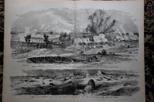 1892 CIVIL WAR STEEL PLATE ENGRAVING-MINE EXPLOSION AND CHARGE ON CONFEDERATES