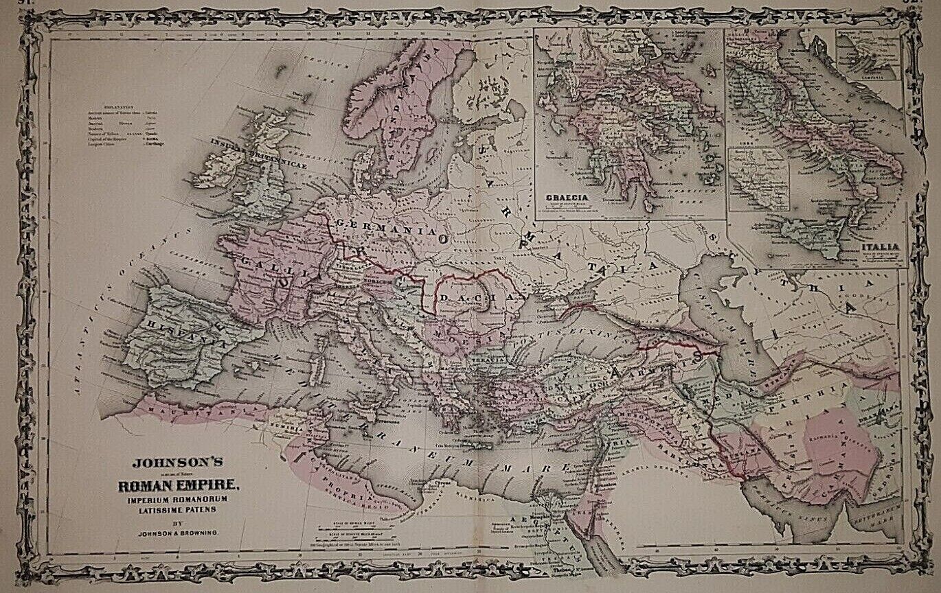 Old 1861 Johnson Atlas Map ~ HISTORICAL ROMAN EMPIRE ~ Free S&H