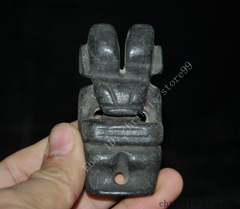 Old China Hongshan Culture meteorite iron carved Helios sun god statue Pendant