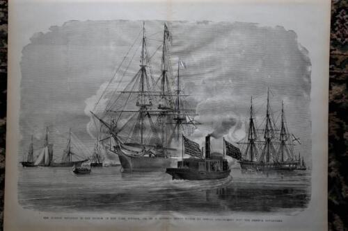 1892 CIVIL WAR STEEL PLATE ENGRAVING-RUSSIAN SQUADRON IN NEW YORK HARBOR