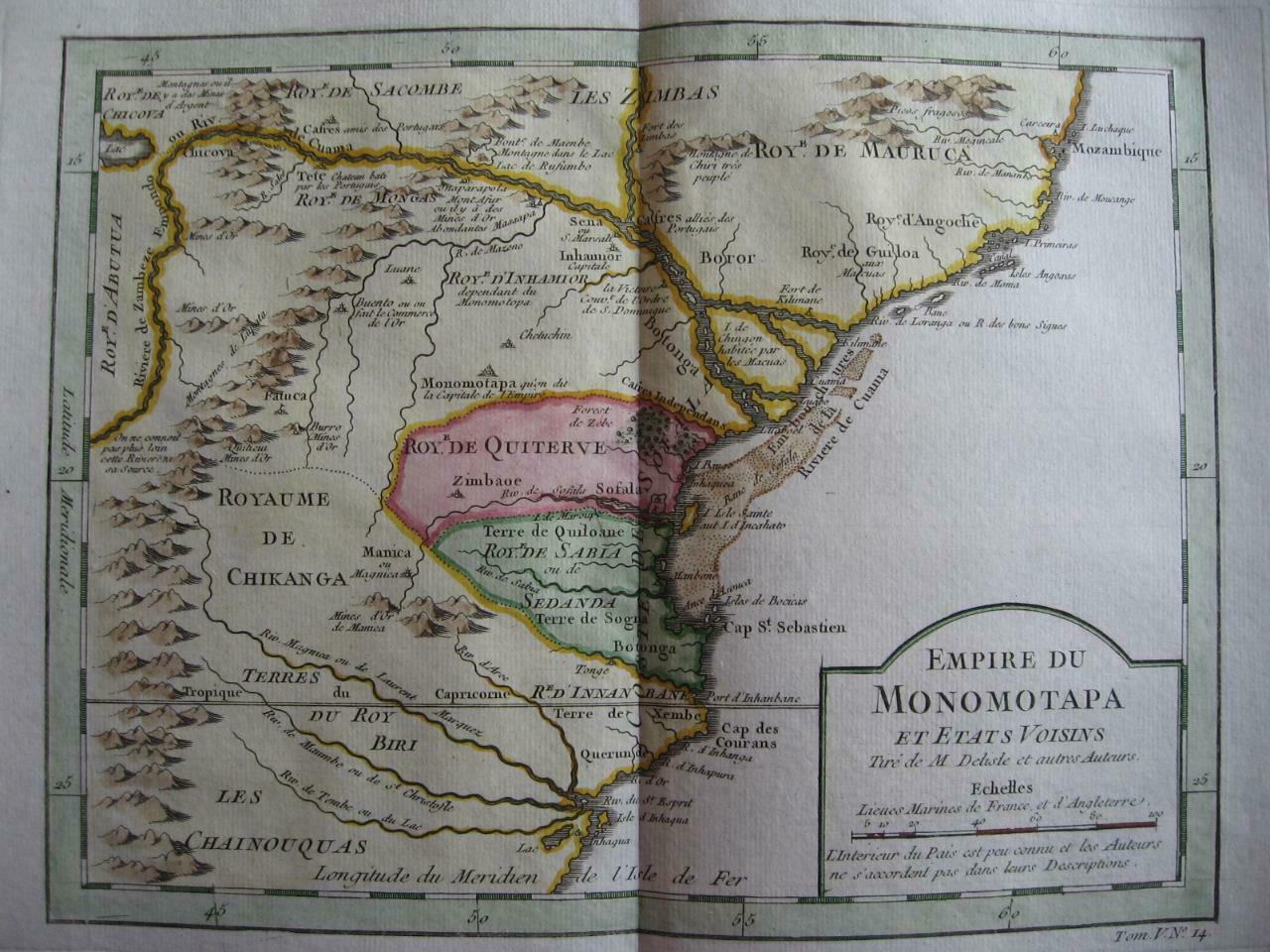 1748 - BELLIN - Empire du Monomotapa  Map  of  ZIMBABWE & MOZAMBIQUE