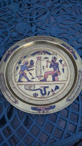 Antique Egyptian theme Tray Plate/Charger - Inlaid in Copper & Silver 295mm