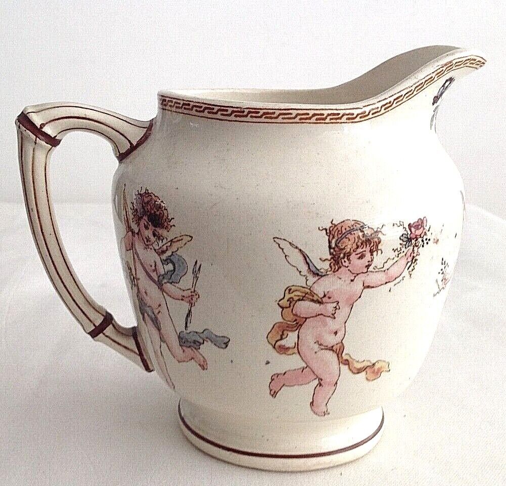Antique French transfer ware ceramic jug fairies Utzschneider & Cie