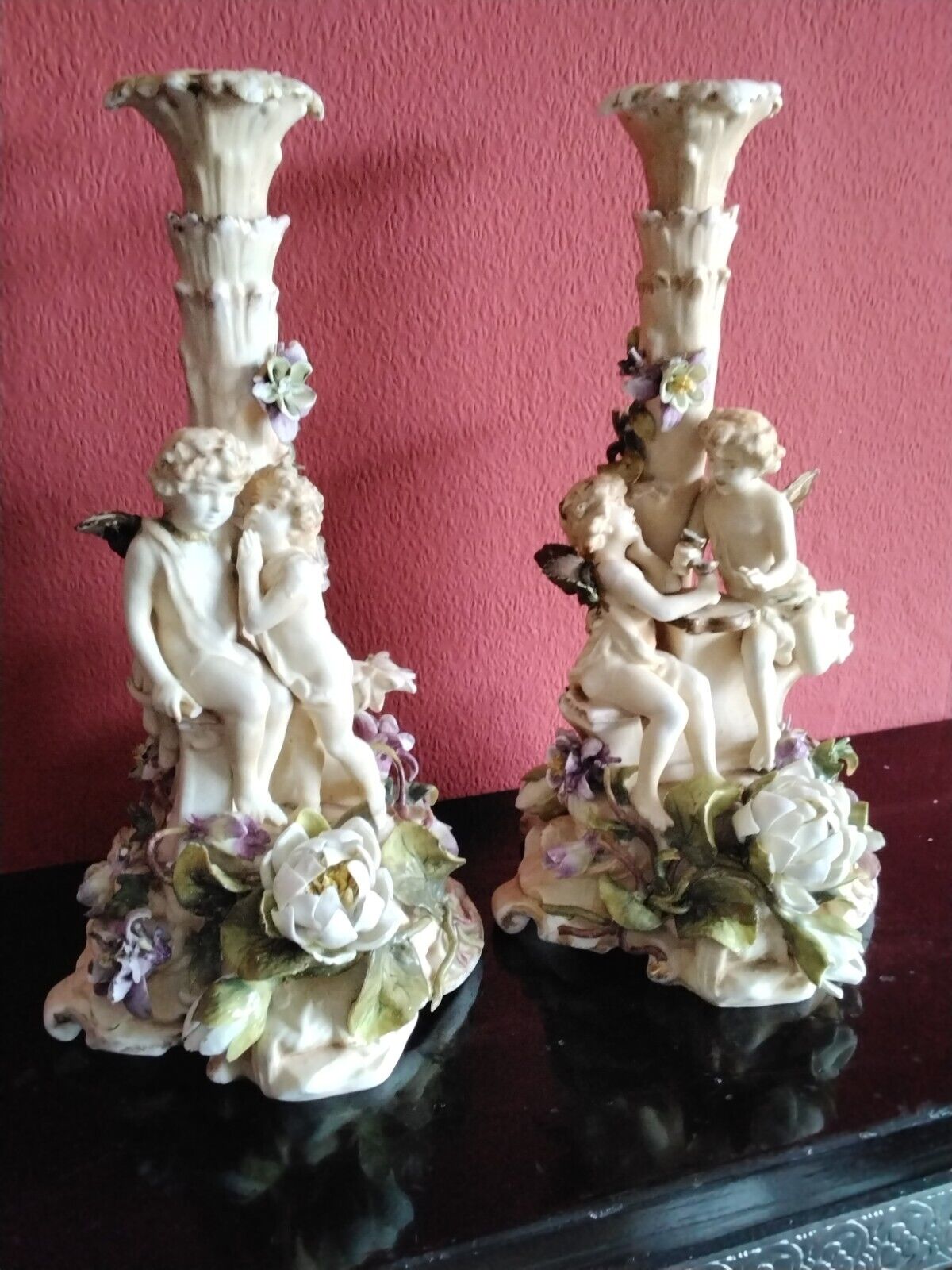 Pair Of Porcelain Antique Meissen Candlesticks