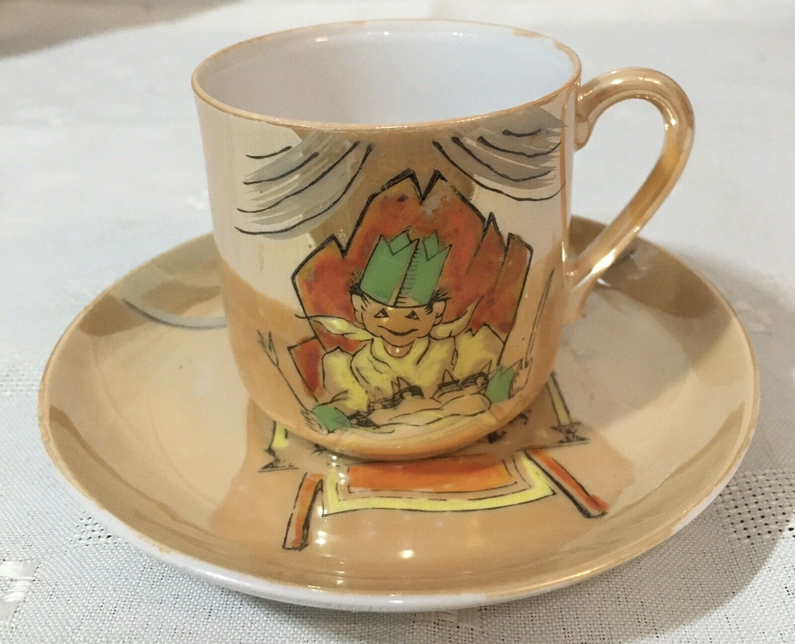 Vintage Hand Painted Lustre Japanese Cup And Saucer
