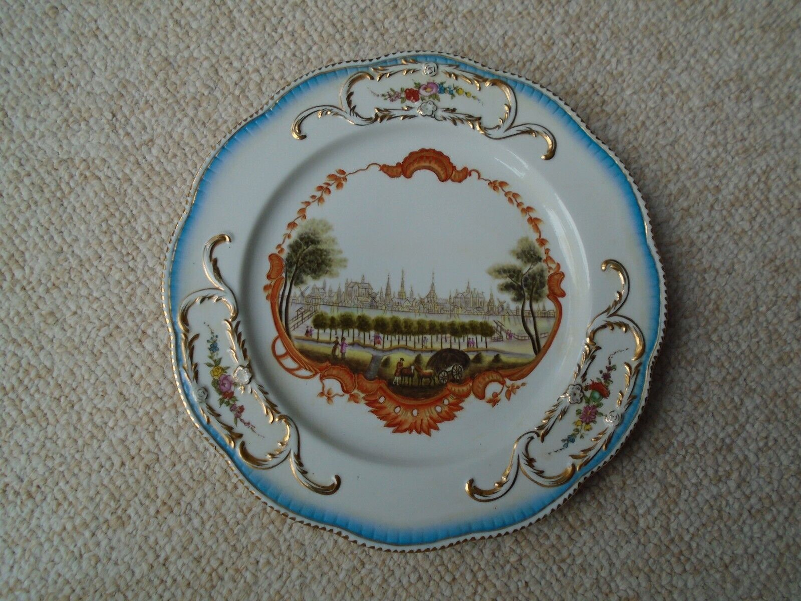 Interesting Large antique Capodimonte Porcelain plate with a city scene