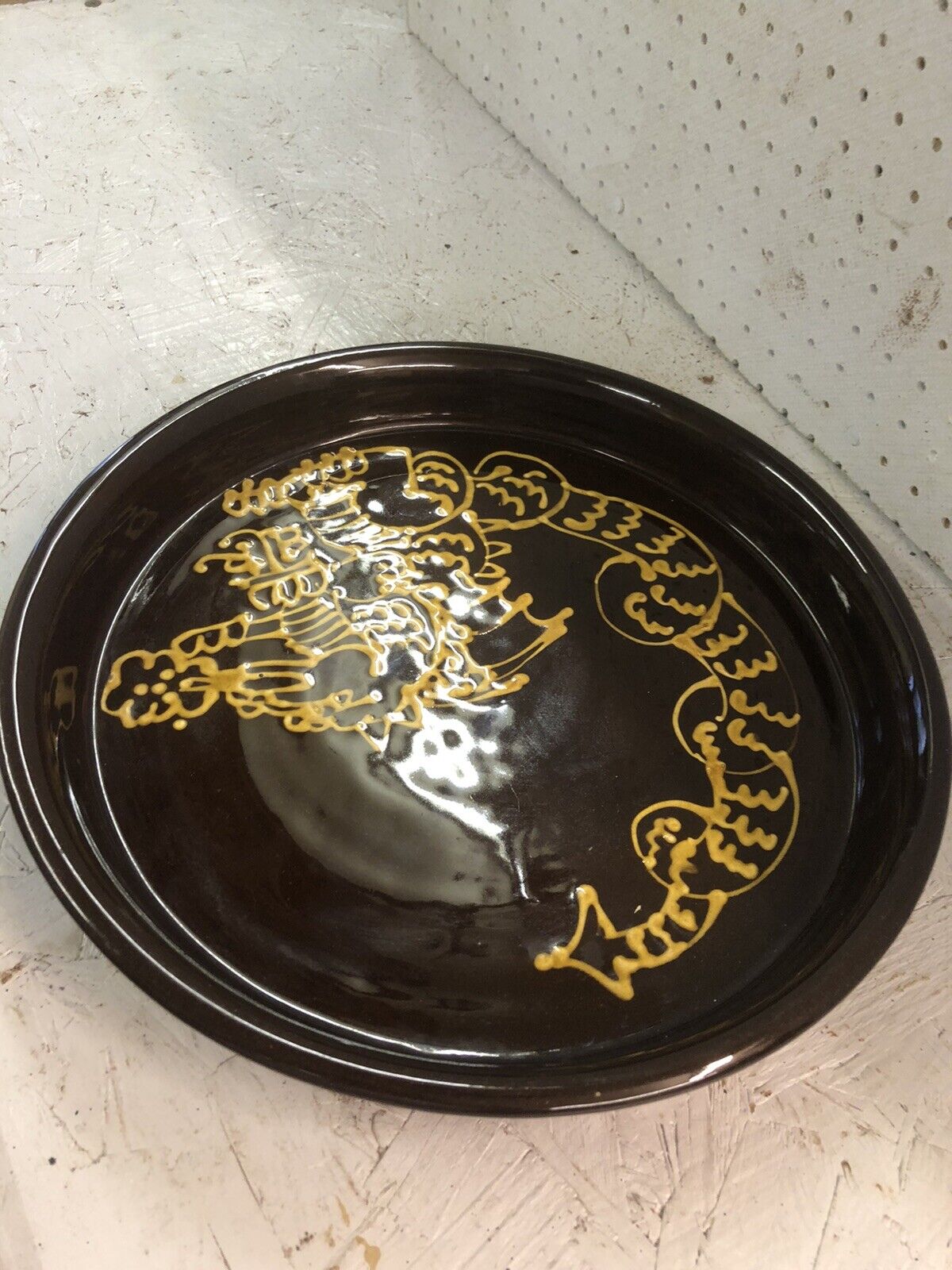 Large Wetheriggs Of Penrith vintage pottery slipware Shallow Dish