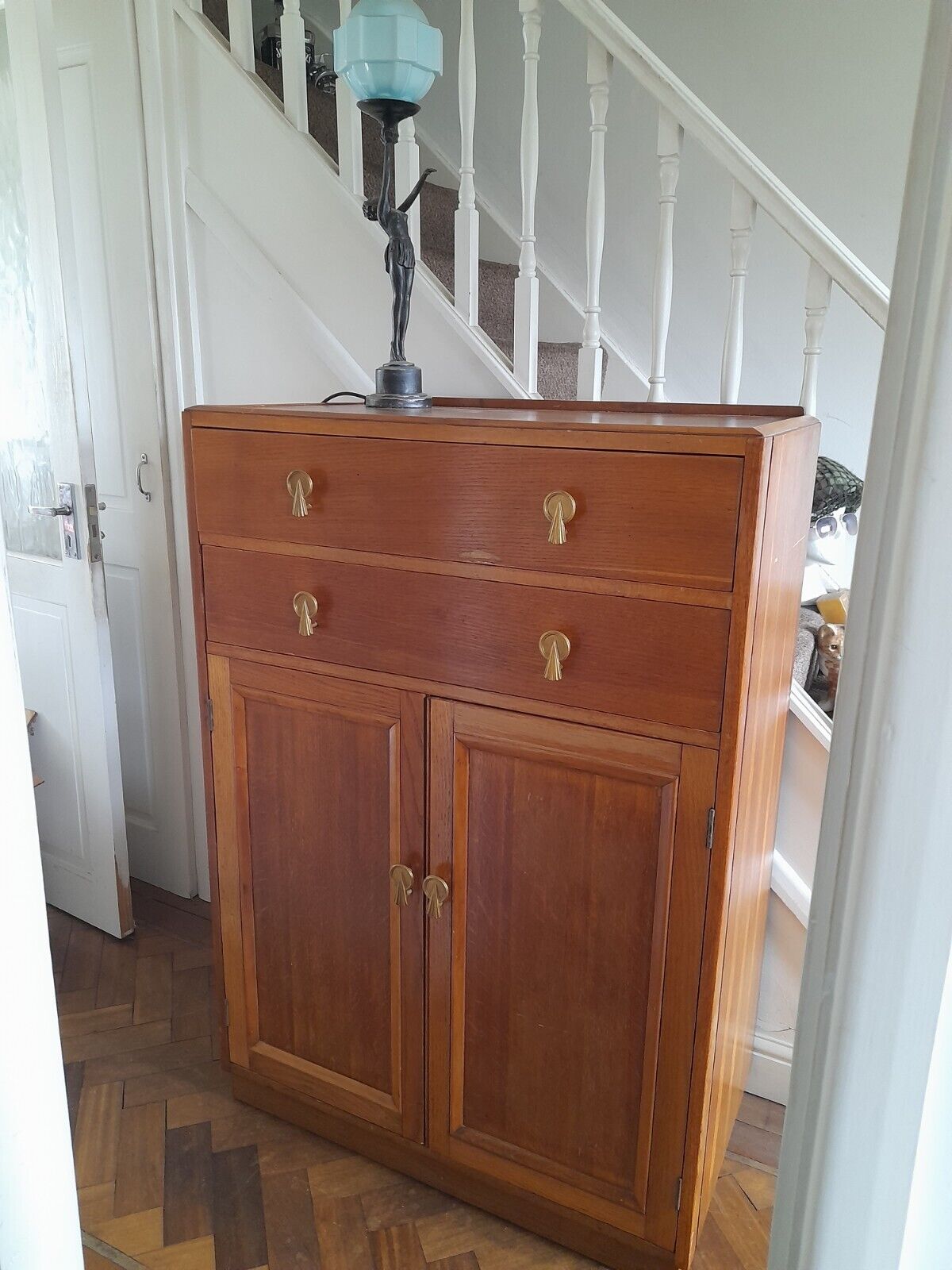 Vtg Art Deco Sunburst Tallboy Chest Of Draws Cabinet CC41 Utility Furniture