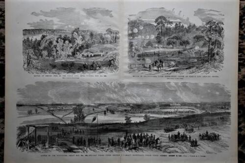 1892 CIVIL WAR STEEL PLATE ENGRAVING-BATTLE OF THE WILDERNESS-GEN. GRANT VS LEE