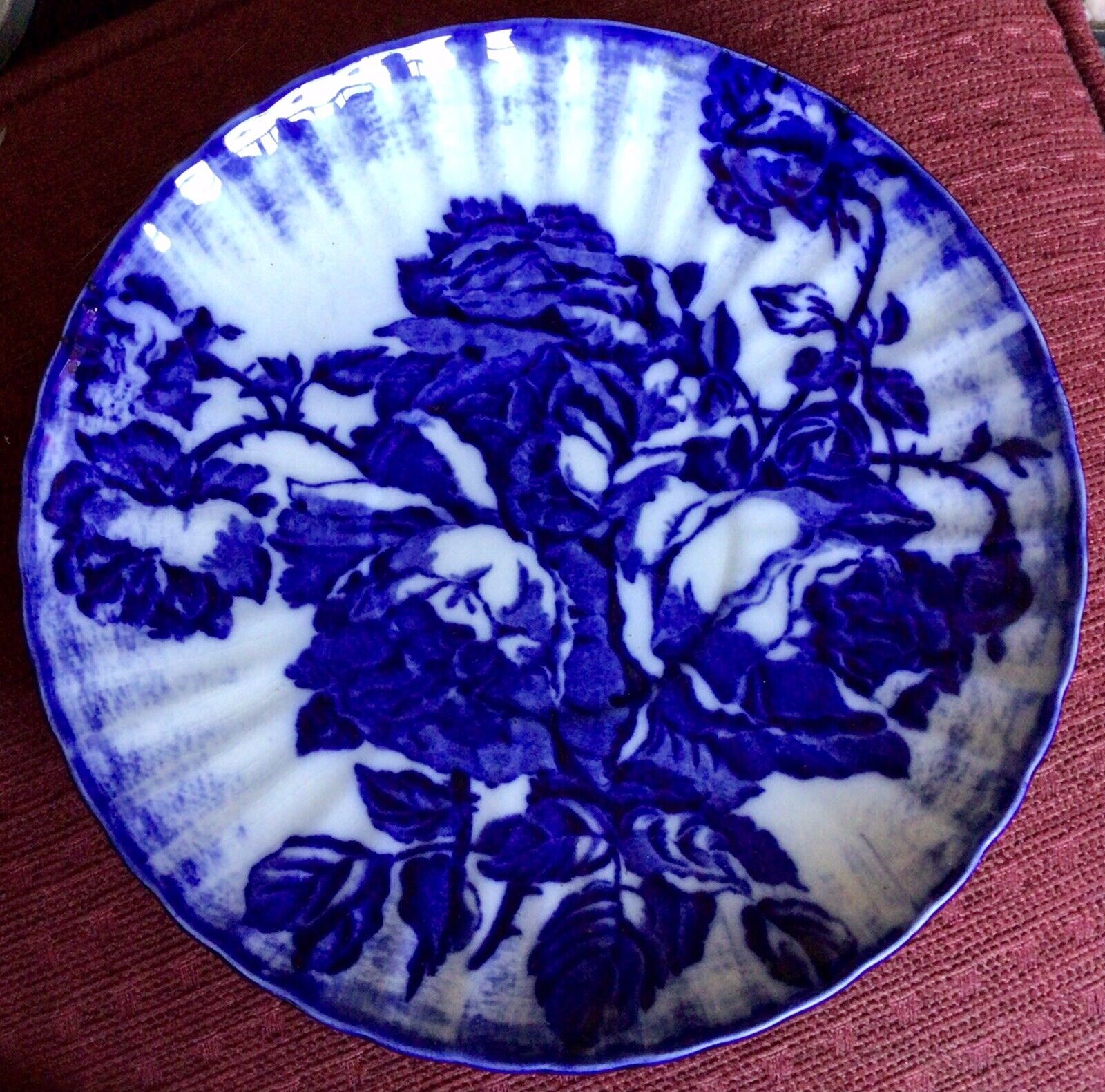 Beautiful Antique Victoria Ware Ironstone Flow Blue Rose Decorative Plate 8”