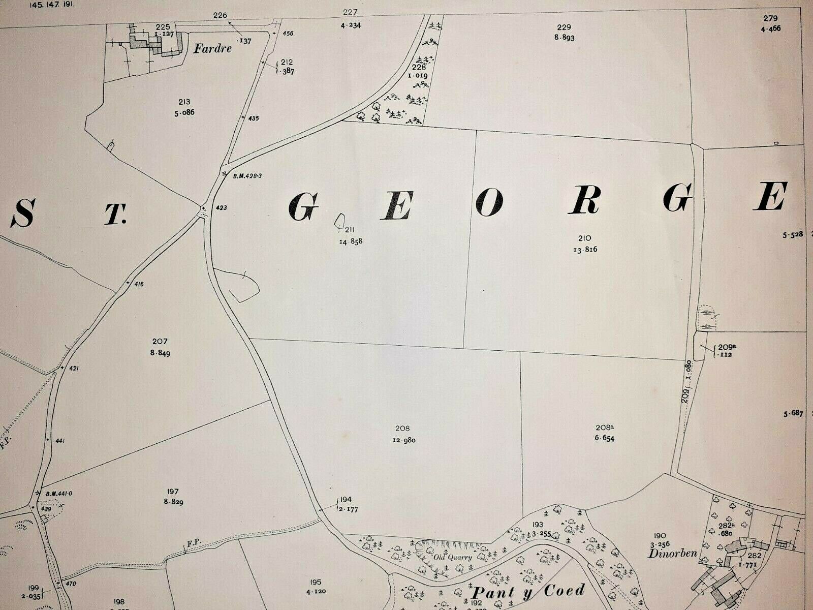 Old Antique Ordnance Map 1913 Denbighshire IV.16 Tan-y-Myndd Moelfre & St George