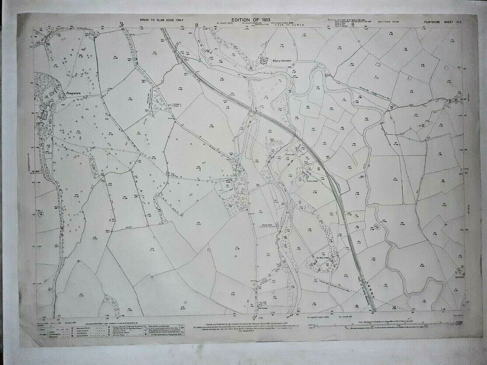 Old Antique Ordnance Map 1913 Flintshire IV.11 Bodelwyddan Pengwern &  Clwyd ..