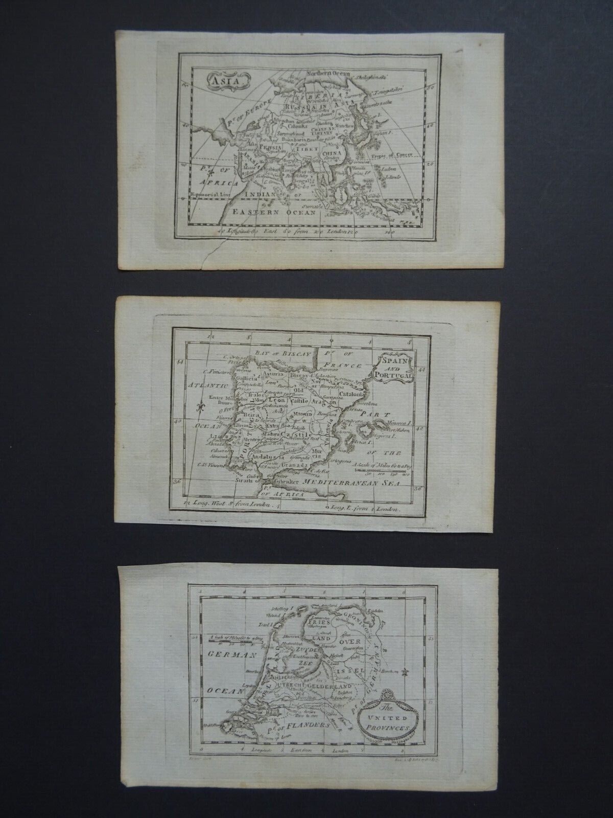 1797 TURNER atlas 3 x maps  ASIA - NETHERLANDS - SPAIN