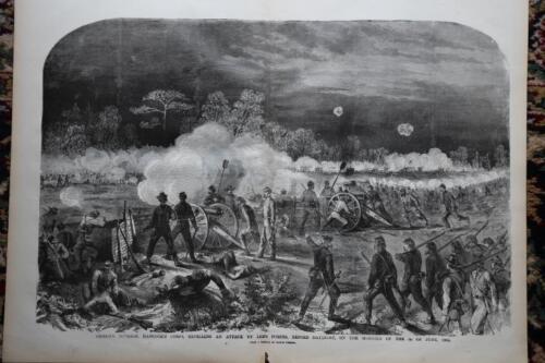 1892 CIVIL WAR STEEL PLATE ENGRAVING-GIBBON'S DIVISION REPELLING ATTACK BY LEE