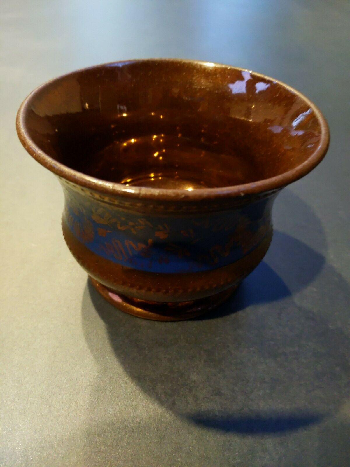 Brown Luster Bowl with blue band antique
