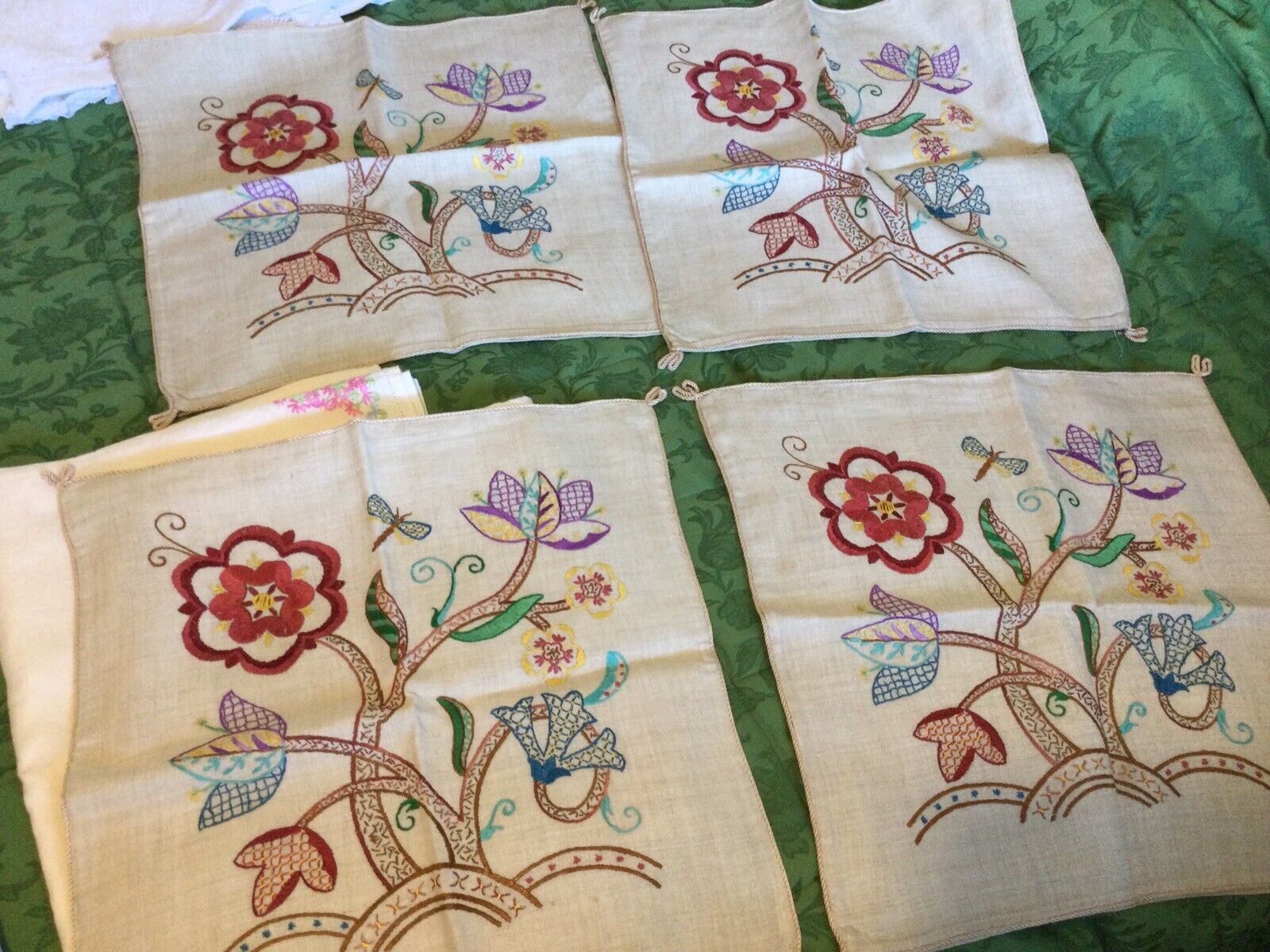 Exceptional fine hand Embroidered tree of life Cushion Linen Cover Jacobean