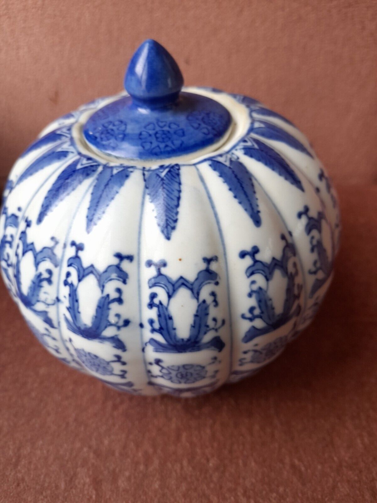 Chinese Blue and White Pumpkin Pot 17 cms tall with mark