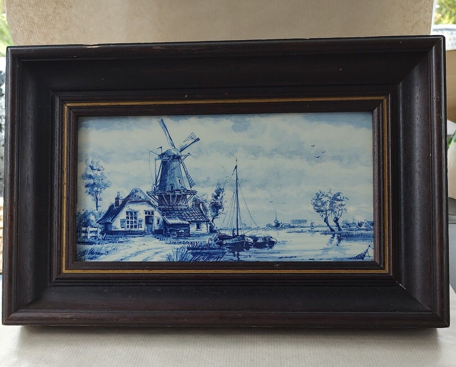 Westraven Anno 1661 Utrecht Holland Delft's Windmill Scene Framed Tile