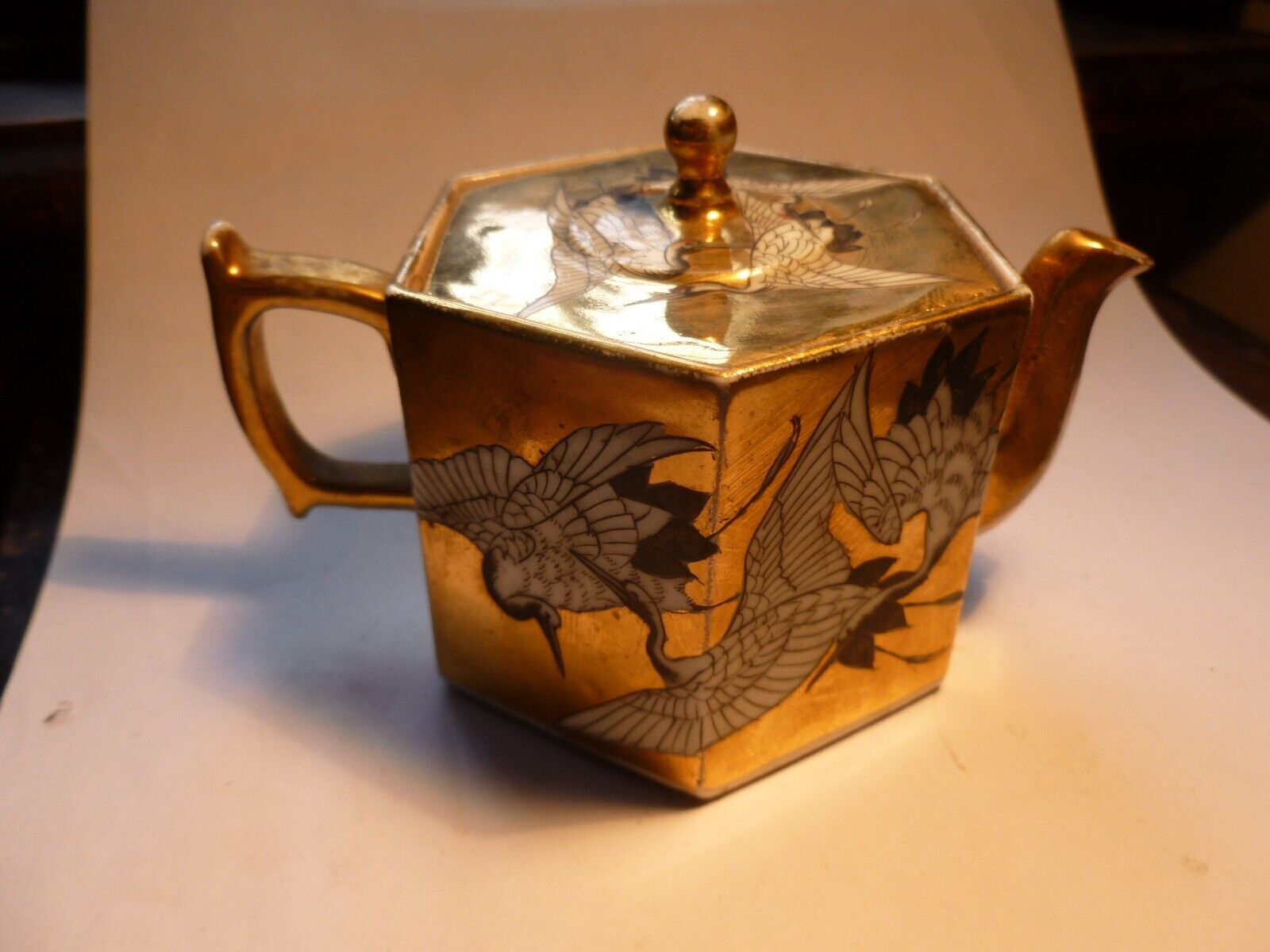 Antique Gold Lustre Ware Japanese / Chinese Individual Small Teapot