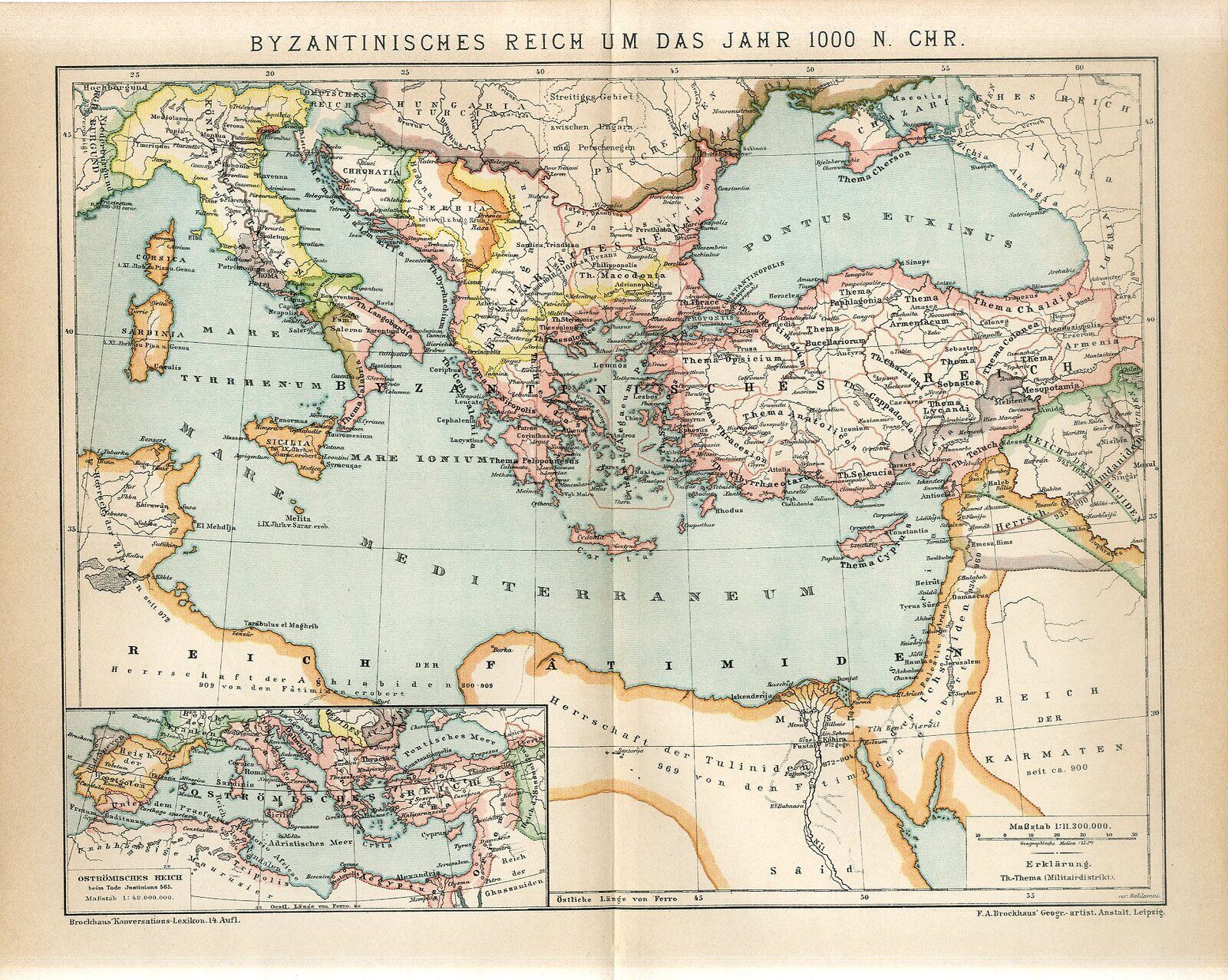 1895 BYZANTINE EMPIRE GREECE TURKEY ITALY Antique Map
