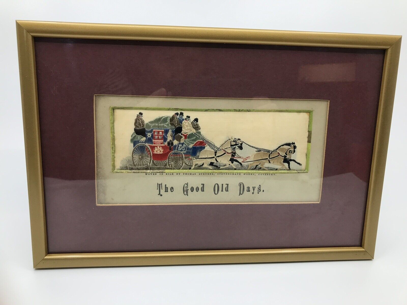 stevengraph silk picture,   ‘The Good Old Days” Framed