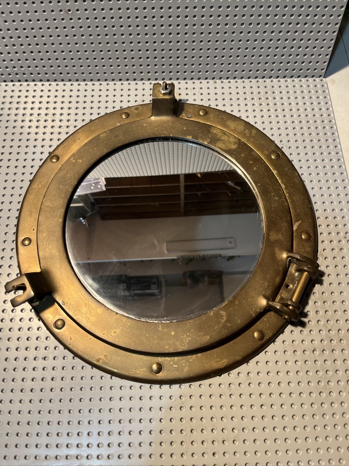 11” Porthole Nautical Cabin Wall Decor Mirror Antique Brass Finish- Weighs 3lbs