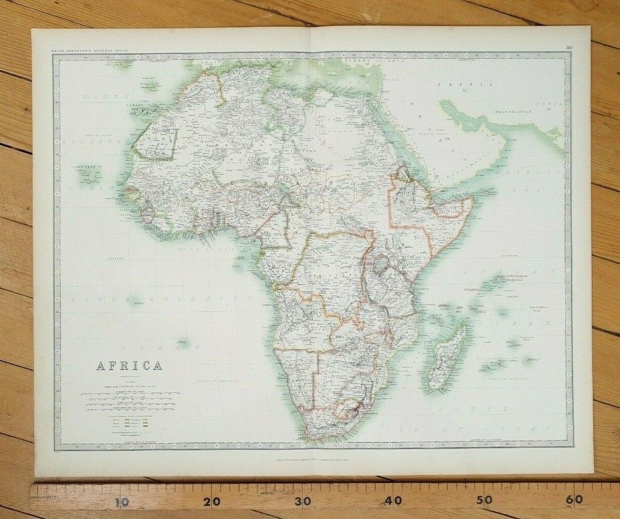 Africa Continent 1898 Victorian Map Keith Johnston's Royal Atlas Antique