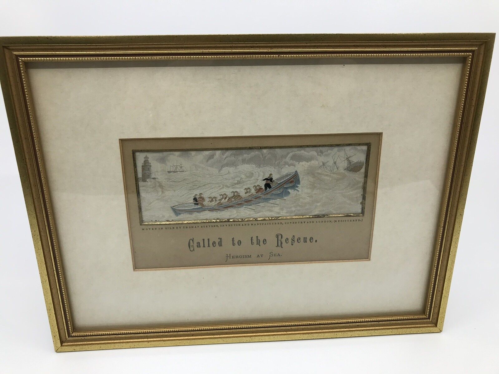stevengraph silk picture,   ‘Called To The Rescue - Heroism At Sea” Framed