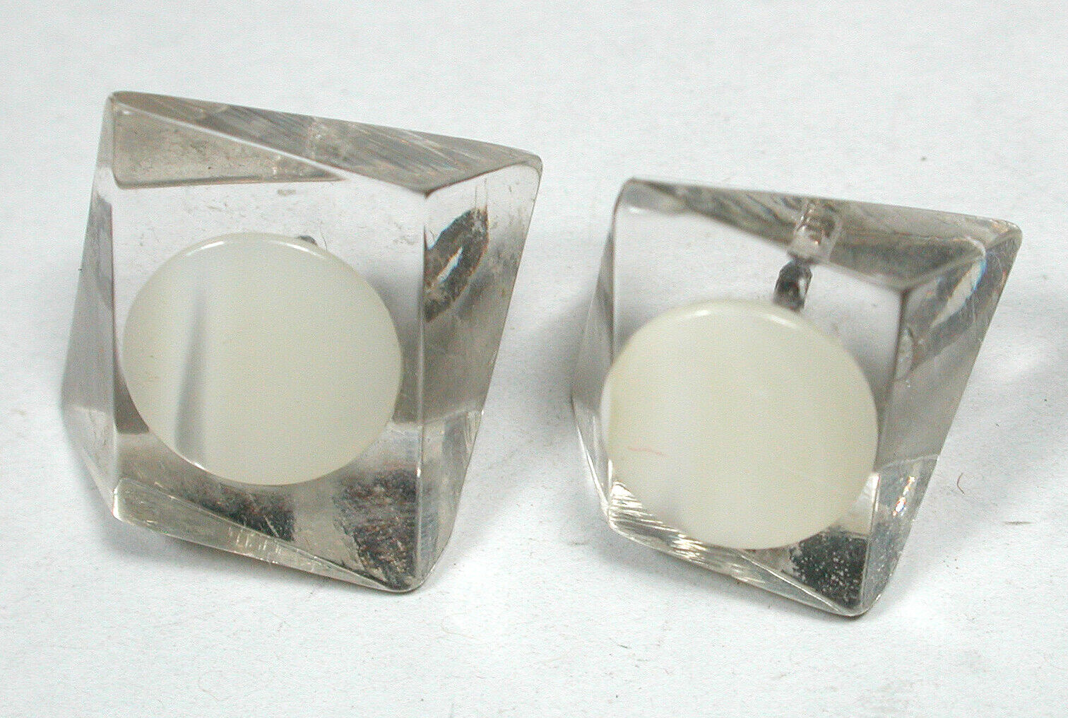 2 Vintage Lucite Buttons Lovely Carved Designs with White Dot Insert - 7/8 "