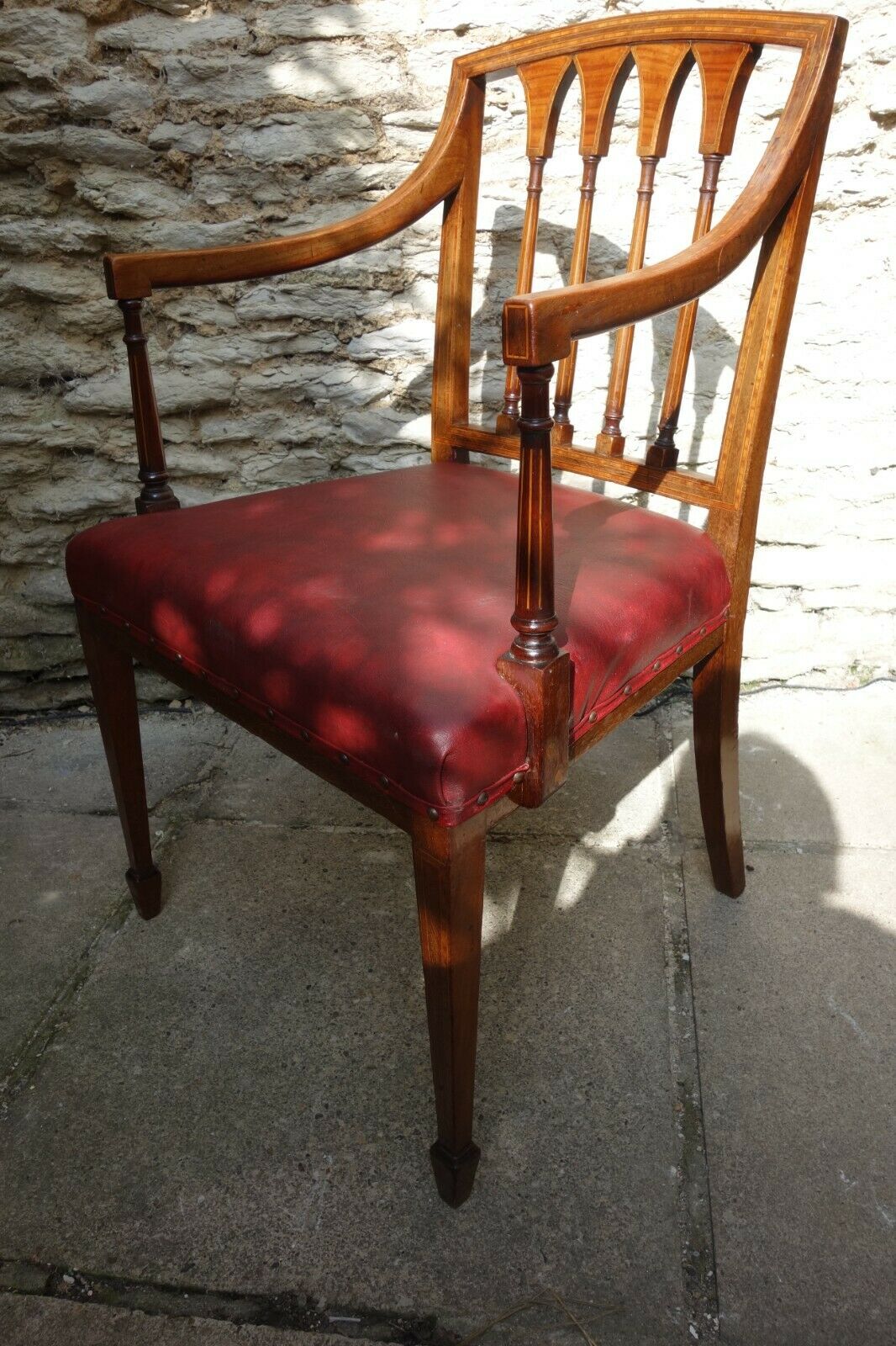 Late 19th Century Sheraton Revival Mahogany inlaid open arm chair
