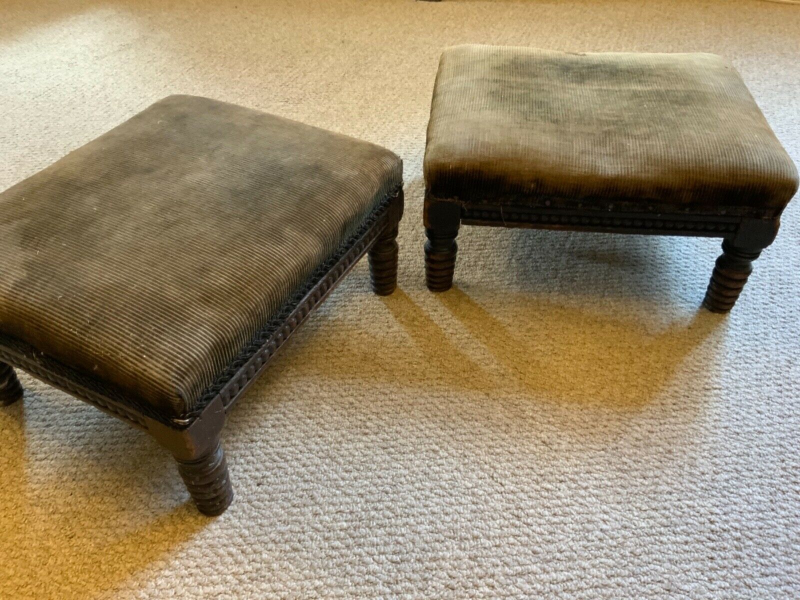 Pair of William IV footstalls ottoman with bobbin turned legs from country house