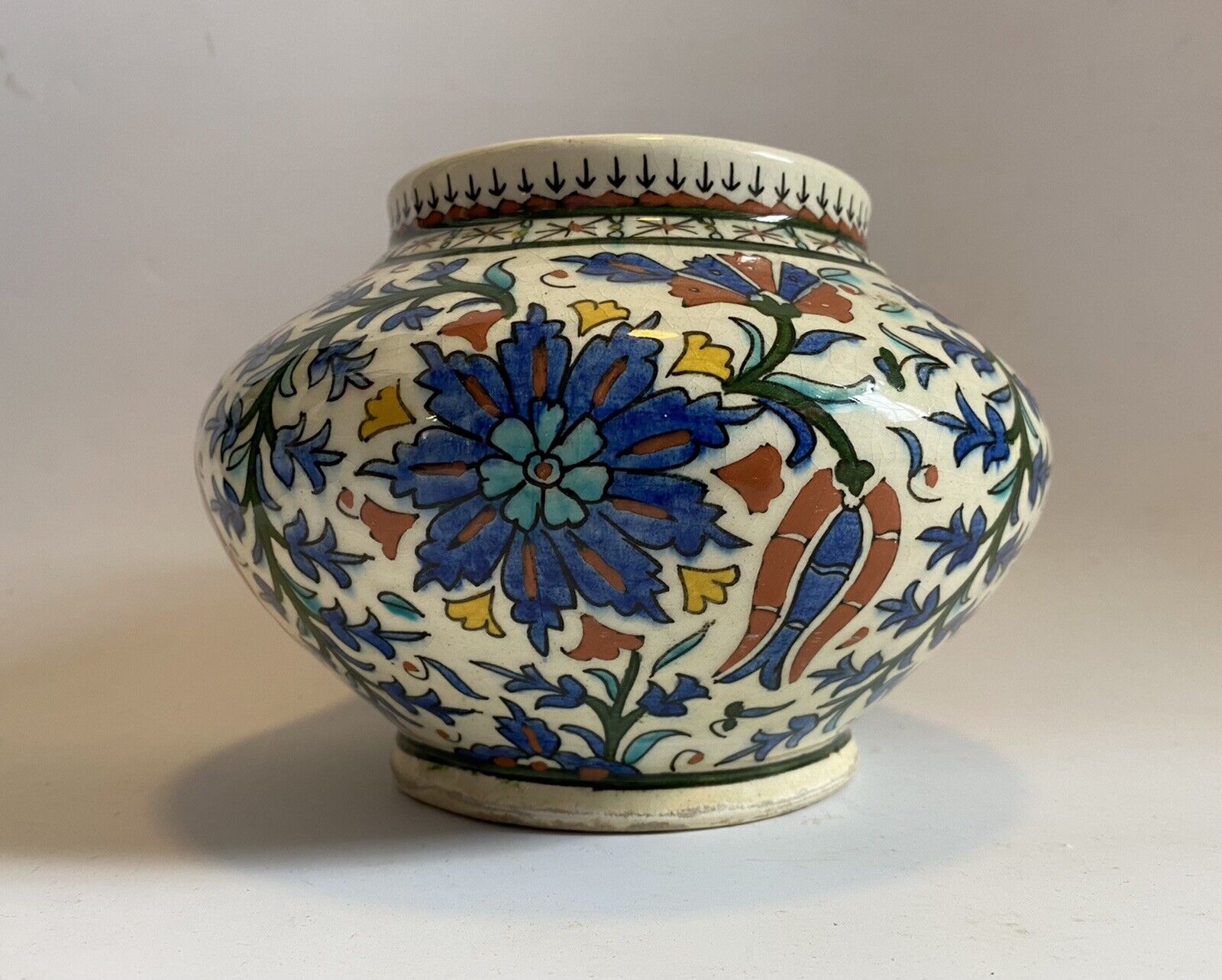 Vintage Middle Eastern Hand Painted Pottery Vase