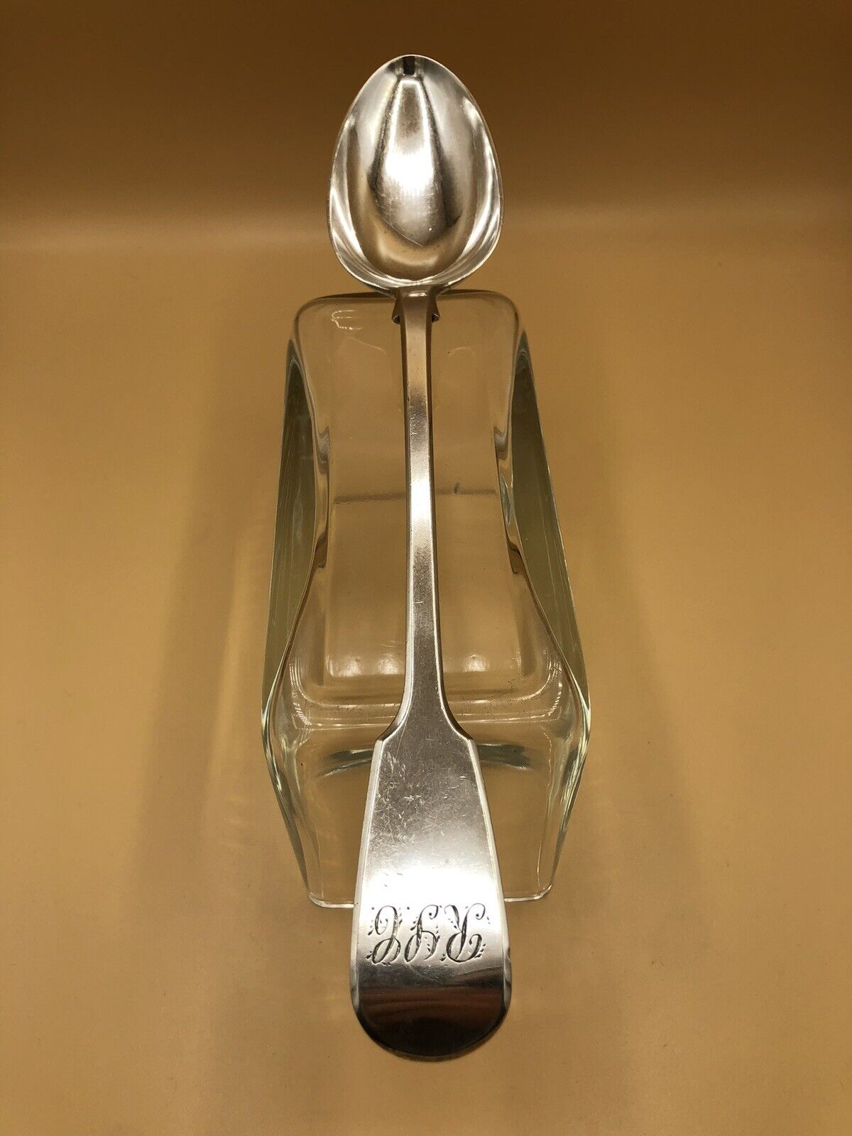 VERY GOOD SOLID SILVER GEORGE IV BASTING SPOON, 1826 BY WILLIAM CHAWNER, 156.5g