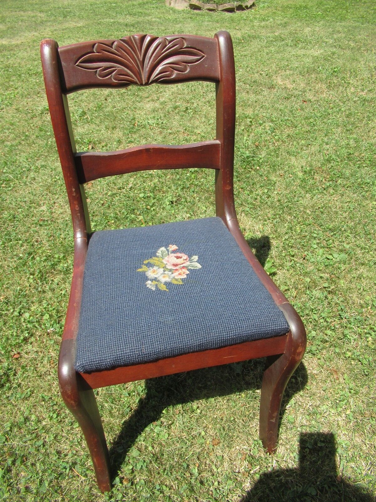 Vintage Antique Mahogany Needlepoint Child's Chair